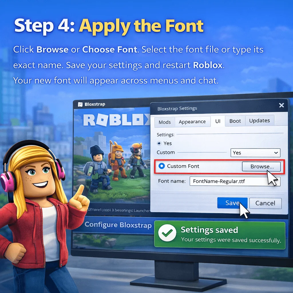 Bloxstrap Fonts | Best Custom Fonts for Roblox 7 Apply the Font